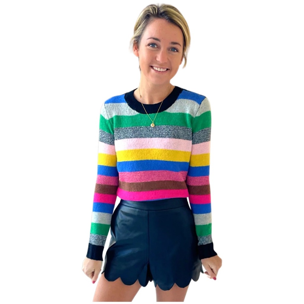 ENGLISH FACTORY METALLIC CANDY STRIPE MOHAIR BLEND SWEATER